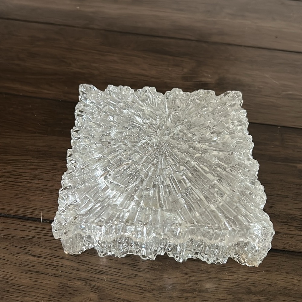 VTG Ice Glass Square Textured Crystal Dish | Mid Century Modern